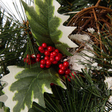 Load image into Gallery viewer, 24&quot;D LED Pre-Lit Greenery Buffalo Bow Berry Holly Pine cone Rattan Ornament Wreath
