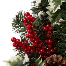 Load image into Gallery viewer, 24&quot;D LED Pre-Lit Greenery Buffalo Bow Berry Holly Pine cone Rattan Ornament Wreath
