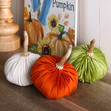 Load image into Gallery viewer, Orange/White/Green Velvet Pumpkins Decor, Set of 3
