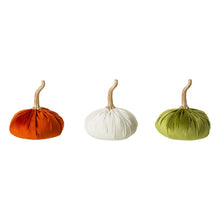 Load image into Gallery viewer, Orange/White/Green Velvet Pumpkins Decor, Set of 3
