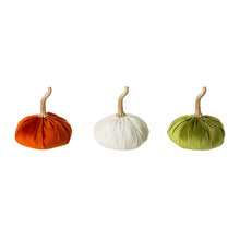 Load image into Gallery viewer, Orange/White/Green Velvet Pumpkins Decor, Set of 3
