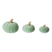 Load image into Gallery viewer, Mint Green Velvet/Resin Pumpkins Decor, Set of 3
