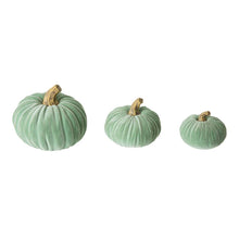 Load image into Gallery viewer, Mint Green Velvet/Resin Pumpkins Decor, Set of 3
