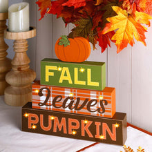 Load image into Gallery viewer, 12&quot;H LED Lighted Fall Wooden Block Word Sign Decor
