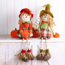 Load image into Gallery viewer, Fall Fabric Couple Scarecrow Shelf Sitter
