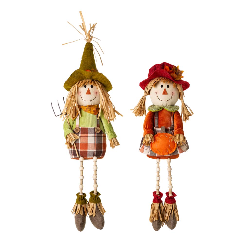 Fall Fabric Couple Scarecrow Shelf Sitter