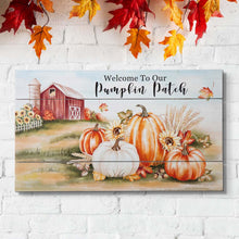 Load image into Gallery viewer, 24&quot;L Fall Wooden &quot;Welcome To Our Pumpkin Patch&quot; Wall Sign Decor
