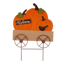 Load image into Gallery viewer, 26.38&quot;H Fall Metal/Wooden Pumpkin Cart Yard Stake/Hanging Decor
