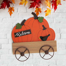 Load image into Gallery viewer, 26.38&quot;H Fall Metal/Wooden Pumpkin Cart Yard Stake/Hanging Decor
