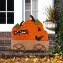 Load image into Gallery viewer, 26.38&quot;H Fall Metal/Wooden Pumpkin Cart Yard Stake/Hanging Decor
