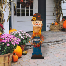 Load image into Gallery viewer, 42&quot;H Fall Wooden Scarecrow Porch Decor with A Lighted Wreath
