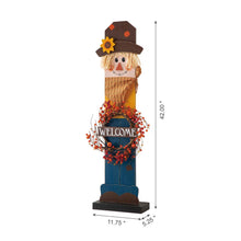 Load image into Gallery viewer, 42&quot;H Fall Wooden Scarecrow Porch Decor with A Lighted Wreath
