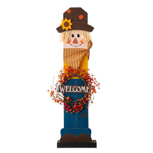 Load image into Gallery viewer, 42&quot;H Fall Wooden Scarecrow Porch Decor with A Lighted Wreath
