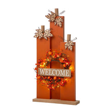 Load image into Gallery viewer, 30&quot;H Fall Lighted Wooden Pumpkin Décor with Wreath
