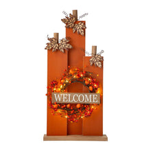 Load image into Gallery viewer, 30&quot;H Fall Lighted Wooden Pumpkin Décor with Wreath
