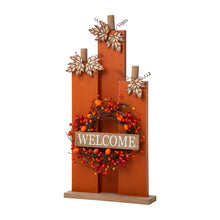 Load image into Gallery viewer, 30&quot;H Fall Lighted Wooden Pumpkin Décor with Wreath
