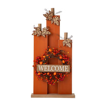 Load image into Gallery viewer, 30&quot;H Fall Lighted Wooden Pumpkin Décor with Wreath
