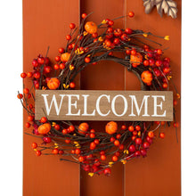 Load image into Gallery viewer, 30&quot;H Fall Lighted Wooden Pumpkin Décor with Wreath
