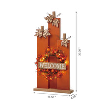 Load image into Gallery viewer, 30&quot;H Fall Lighted Wooden Pumpkin Décor with Wreath
