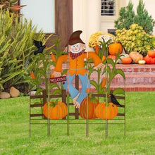 Load image into Gallery viewer, 41.5&quot;H Fall Metal Scarecrow &amp; Corns Combo Yard Stake
