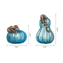 Load image into Gallery viewer, S/2 Blue Glass Pumpkin Decor
