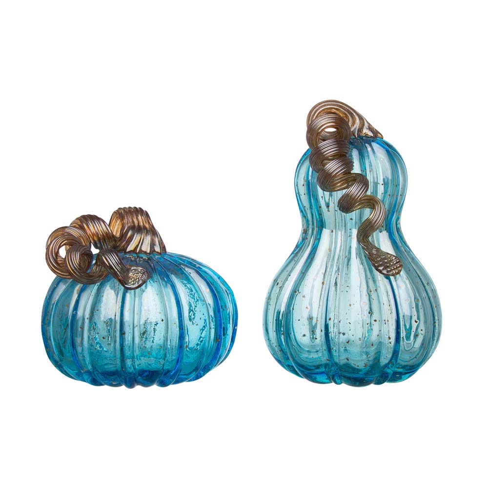 S/2 Blue Glass Pumpkin Decor