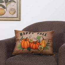 Load image into Gallery viewer, 18&quot;L Faux Burlap Happy Fall Pumpkin Pillow
