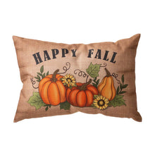 Load image into Gallery viewer, 18&quot;L Faux Burlap Happy Fall Pumpkin Pillow
