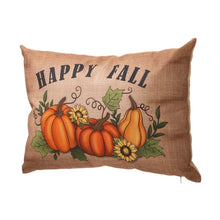 Load image into Gallery viewer, 18&quot;L Faux Burlap Happy Fall Pumpkin Pillow
