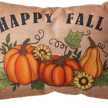 Load image into Gallery viewer, 18&quot;L Faux Burlap Happy Fall Pumpkin Pillow
