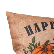 Load image into Gallery viewer, 18&quot;L Faux Burlap Happy Fall Pumpkin Pillow
