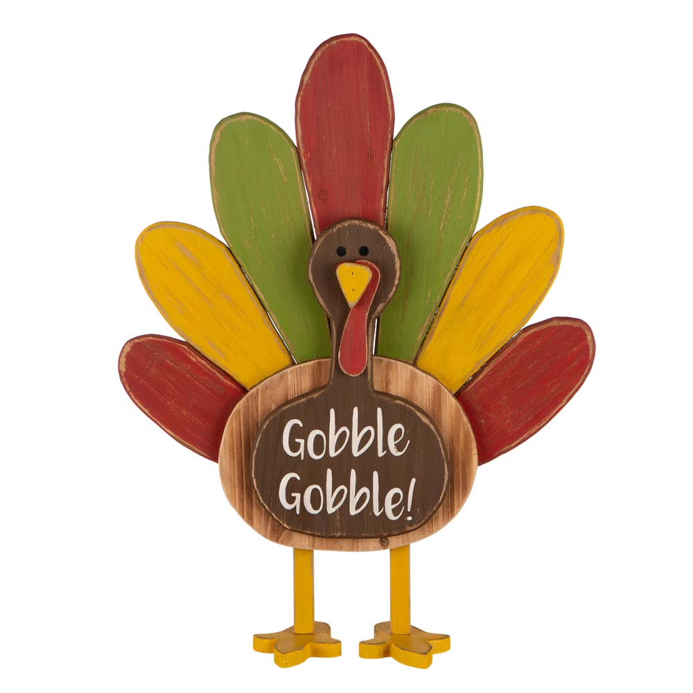 24.33“H Thanksgiving Wooden Turkey Standing Decor (KD)