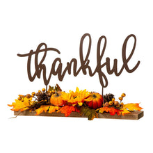 Load image into Gallery viewer, 24&quot;L Lighted Metal &quot;Thankful&quot; Centerpiece Table Décor with Floral
