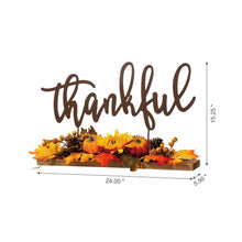 Load image into Gallery viewer, 24&quot;L Lighted Metal &quot;Thankful&quot; Centerpiece Table Décor with Floral
