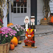 Load image into Gallery viewer, 36&quot;H Thanksgiving Wooden Pilgrim Couple Poch Décor
