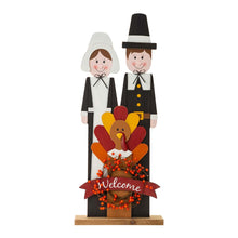 Load image into Gallery viewer, 36&quot;H Thanksgiving Wooden Pilgrim Couple Poch Décor
