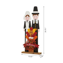 Load image into Gallery viewer, 36&quot;H Thanksgiving Wooden Pilgrim Couple Poch Décor
