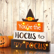 Load image into Gallery viewer, 11.54&quot;H Halloween Wooden Lighted Witch/Word Block Table Decor
