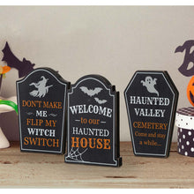 Load image into Gallery viewer, 7&quot;H Halloween Wooden Tombstone Table Sign Decor, Set of 3
