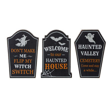 Load image into Gallery viewer, 7&quot;H Halloween Wooden Tombstone Table Sign Decor, Set of 3
