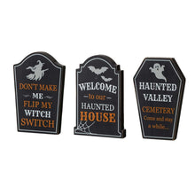 Load image into Gallery viewer, 7&quot;H Halloween Wooden Tombstone Table Sign Decor, Set of 3
