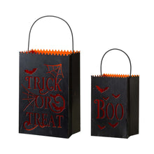 Load image into Gallery viewer, Black Halloween Metal Cutout &quot;TRICK OR TREAT&quot; Bucket, Set of 2
