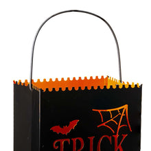 Load image into Gallery viewer, Black Halloween Metal Cutout &quot;TRICK OR TREAT&quot; Bucket, Set of 2
