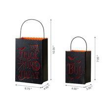 Load image into Gallery viewer, Black Halloween Metal Cutout &quot;TRICK OR TREAT&quot; Bucket, Set of 2
