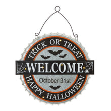 Load image into Gallery viewer, 14&quot;L Lighted Halloween WELCOME Metal Bottle Cap Wall Sign
