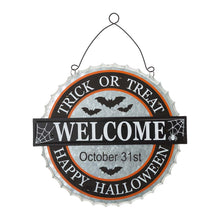 Load image into Gallery viewer, 14&quot;L Lighted Halloween WELCOME Metal Bottle Cap Wall Sign
