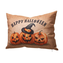 Load image into Gallery viewer, 18&quot;L Faux Burlap HAPPY HALLOWEEN Pumpkin Pillow
