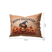 Load image into Gallery viewer, 18&quot;L Faux Burlap HAPPY HALLOWEEN Pumpkin Pillow
