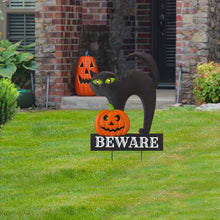 Load image into Gallery viewer, 32&quot;H Lighted Halloween Metal Black Cat Yard Stake or Hanging Decor (Two Functions)
