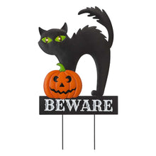 Load image into Gallery viewer, 32&quot;H Lighted Halloween Metal Black Cat Yard Stake or Hanging Decor (Two Functions)
